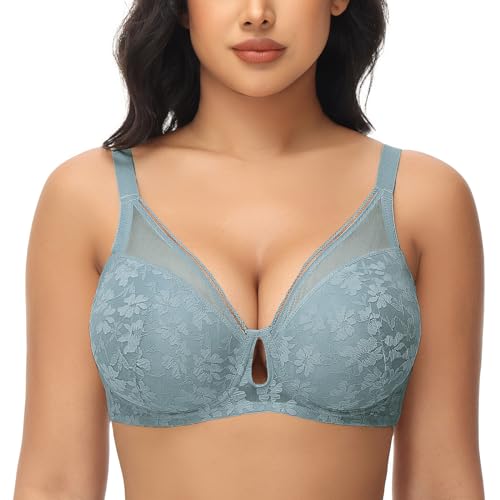 FallSweet Push Up Spitzen BH Damen Mit Bügel Sexy Klassische BHS für Damen(Hellblau,85E) von FallSweet