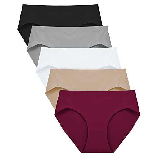 FallSweet Seamless Unterwäsche Damen Slips High Cut Slips Mittel Taille Soft Panties, 5er Pack (color3,XL) von FallSweet