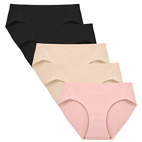 FallSweet Seamless Unterwäsche Damen Slips High Cut Slips Mittel Taille Soft Panties, 5er Pack (2schwarz+2beige+1pink,S) von FallSweet