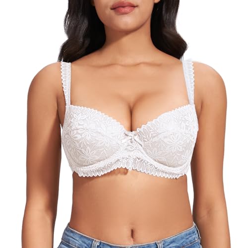 FallSweet Spitzen BH Damen mit Bügel Minimizer BHS für Große Busen ohne Einlagen(Weiß, 80C) von FallSweet