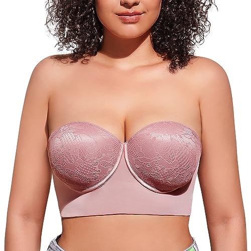 FallSweet Trägerloser BHS Damen Mit Bügel BH Trägerlos Große Brüste (Rosa, 80E) von FallSweet