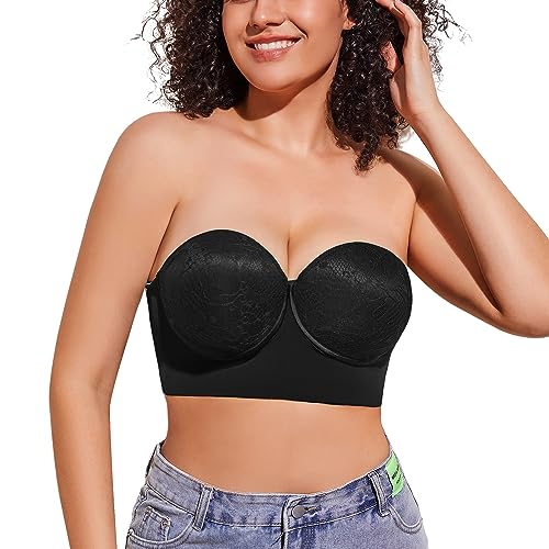 FallSweet Trägerloser BHS Damen Mit Bügel BH Trägerlos Große Brüste (Schwarz, 90C) von FallSweet