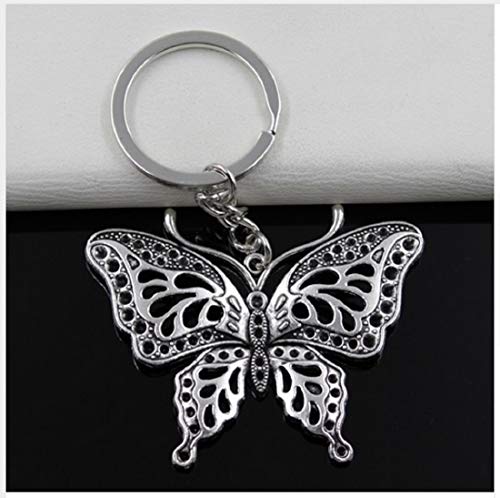 Schmetterling Schlüsselanhänger Metall silberfarben 6cm Insekt | Raupe | Geschenk | Damen Butterfly | Mädchen | Frauen | Glücksbringer | Fashion | Blume | von Familienkalender