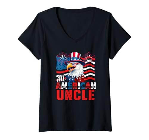 Damen Uncle Proud 4th Of July American US Flag Eagle Sunglasses T-Shirt mit V-Ausschnitt Damen Uncle Proud 4th Of July American US Flag Eagle Sunglasses T-Shirt mit V-Ausschnitt von Family Men 4th Of July Costume