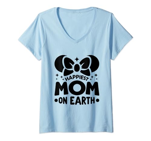 Damen Happiest Mom On Earth Muttertag Mutter Familie T-Shirt mit V-Ausschnitt von Family Son Daughter Gift For A Mom