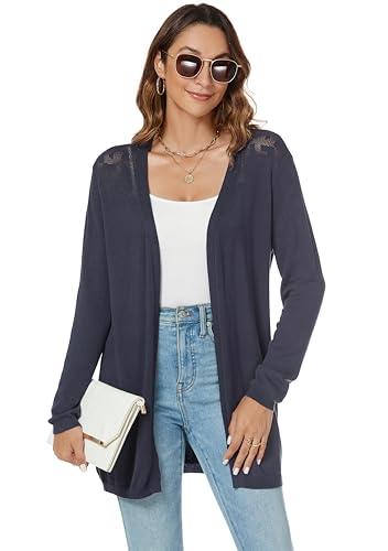 Famrrifuu Strickjacke Damen Lang Cardigan Sommer Leicht Sweater Cardigan Casual Langarm Elegant Sommerjacken,Blau,M von Famrrifuu