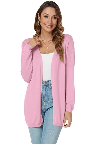 Famrrifuu Strickjacke Damen Lang Cardigan Sommer Leicht Sweater Cardigan Casual Langarm Elegant Sommerjacken,Rosa,XXL von Famrrifuu