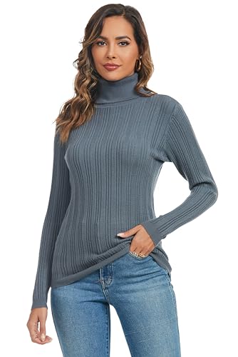 Famrrifuu Strickpullover Rollkragen Damen Pulli Gestrickt Langarm Pullover Winter Casual Rollkragenpullover,Grau,L von Famrrifuu