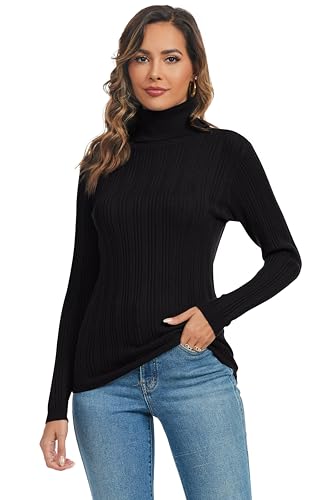 Famrrifuu Strickpullover Rollkragen Damen Pulli Gestrickt Langarm Pullover Winter Casual Rollkragenpullover,Schwarz,S von Famrrifuu