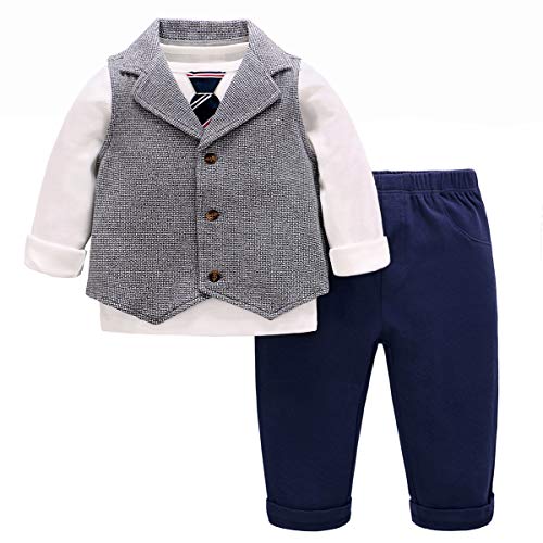 Famuka Baby Anzüge Baby Junge Sakkos Taufe Hochzeit Babybekleidung Set (Blau, 90) von Famuka