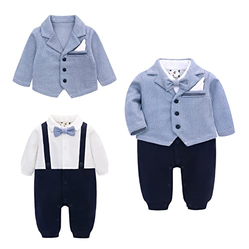 Famuka Baby Anzug Festanzug Smoking Sakkos Baby Junge Taufe Hochzeit Fotoshooting Babykleidung (Blau,6M) von Famuka