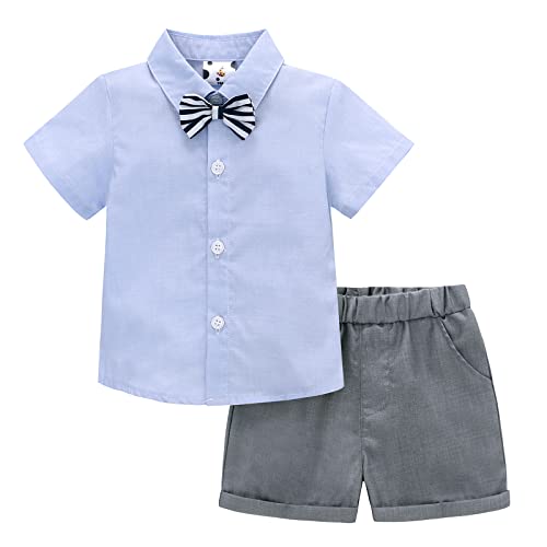 Famuka Baby Junge Anzug Set Sommer Kurzarm Smoking Hochzeit Geburtstag Outfit Fotoshooting Babykleidung (Blau, 12M) von Famuka