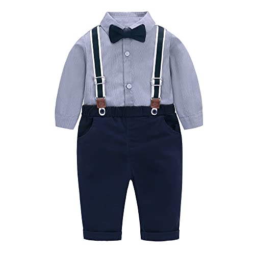 Famuka Baby Junge Anzug Smoking Taufe Hochzeit Festlich Babykleidung Set Outfit Fotoshooting (100, Blau) von Famuka