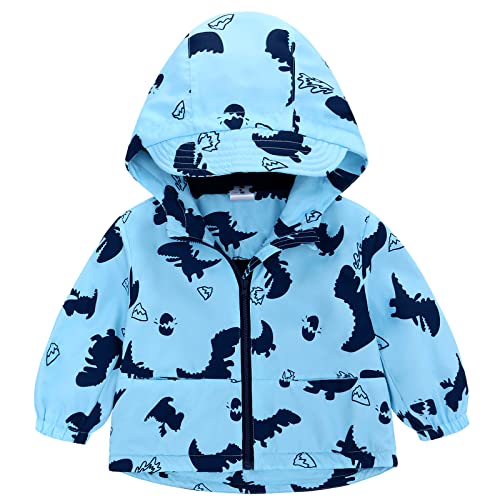 Famuka Baby Junge Dinosaurier Jacke Fleece Reißverschluss Herbst Frühling Kleinkinder Mantel Übergangsjacke Kapuzenjacke (Blau, 3T) von Famuka