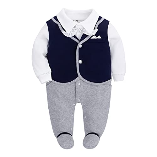 Famuka Baby Junge Smoking Neugeborenen Anzug Taufe Hochzeit Babykleidung (Blau, 6-9 Monate/73) von Famuka