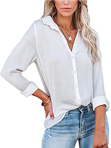 Famulily Chic Bluse Damen Elegant Sommer Lang Longbluse Damen Weiß BüGelfrei Weiße M von Famulily