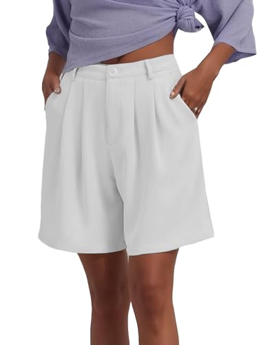 Famulily Damen Sommer Solid Color Classic A-Linie Shorts mit Taschen Mid-Waist Wide Leg Shorts Weiß L von Famulily