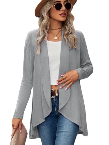 Famulily Lose Plain Freund Cardigans für Frauen UK Damen Plus Size Offene Front Wasserfall Cardigans Grau L von Famulily