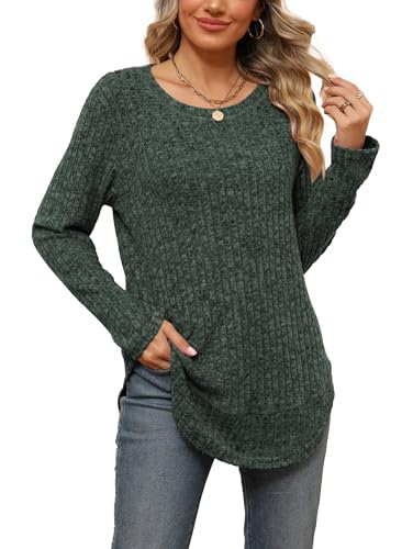 Famulily Elegante Oberteile Damen Langarm Basic Herbst Winter Dünn Locker LäSsig Chic 2023 Warm Günstig Longpullover Grün L von Famulily