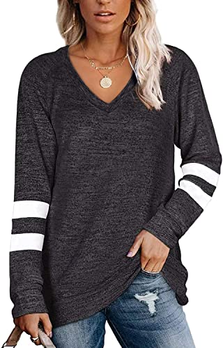 Famulily Gestreifter Pullover für Damen UK Baggy Langarm Pullover Sweater Tops S-XXL, dunkelgrau, XL von Famulily