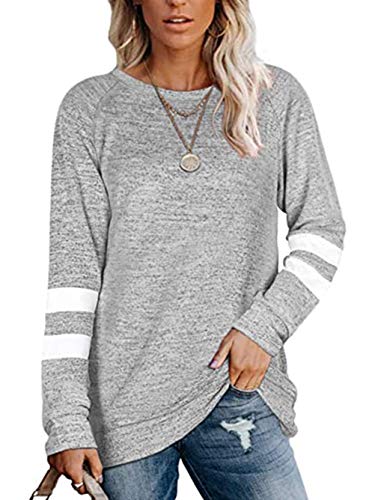 Famulily Langarmshirts für Damen Baumwolle Basic Dünne Kuschel Pullover Damen Lang Grau M von Famulily