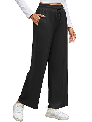 Famulily Lounge Weite Beinhose für Frauen UK Kordelzug Hohe Taille Lose Palazzo Hose (L, Schwarz) von Famulily