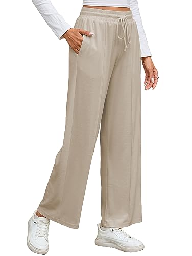 Famulily Lounge Wide Leg Hosen für Frauen UK Kordelzug Hohe Taille Lose Palazzo Hosen (L, Khaki) von Famulily