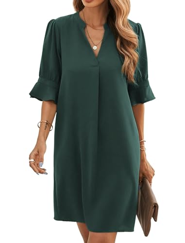 Famulily Shirt Kleider für Frauen Frühling Sommer Tiefer V-Ausschnitt Elegantes Mini Kleid Sundress Dunkelgrün M von Famulily