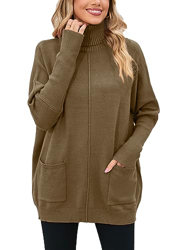 Famulily Strecken Rollkragenpullover Damen Lang Pullover FledermausäRmel Braun S von Famulily