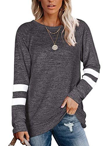 Famulily Tunika Damen Langarm Elegant Baseball Shirt Damen Gestreift Dunkelgrau M von Famulily