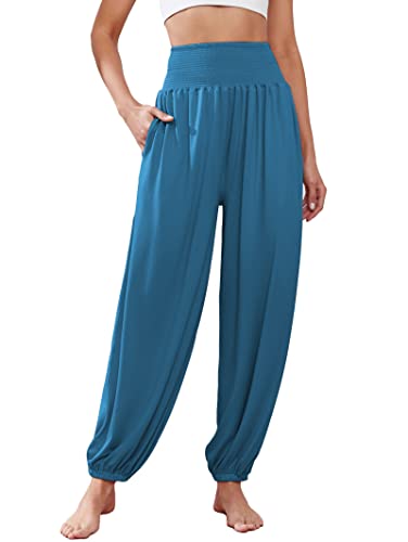 Famulily Yoga Harem Hosen für Frauen Knöchel Manschette Casual Lose Lounge Mutterschaft Hosen mit Taschen Blau XL von Famulily