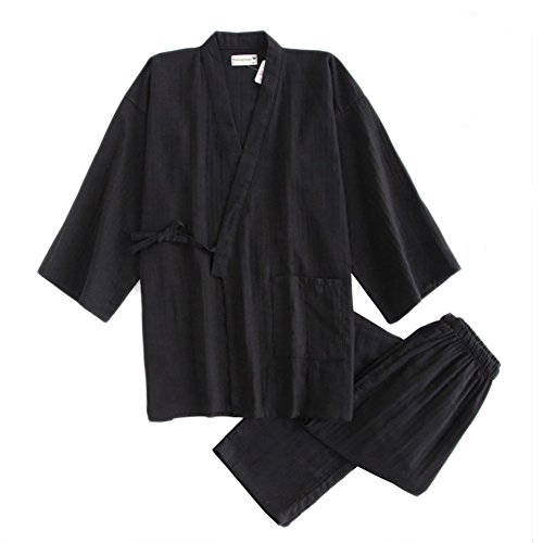 Fancy Pumpkin Herren Kimono-Pyjama-Anzug-Morgenmantel-Set [Schwarz, M] im japanischen Stil von Fancy Pumpkin