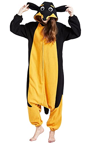 Onesie Jumpsuit Tier Unisex Damen Herren Pyjama Fasching Erwachsene Halloween Cosplay Erwachsene Karneval Einteiler Schlafanzug,Dackel von Fandecie