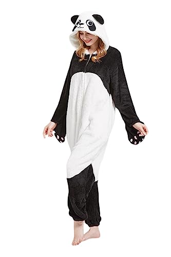 Onesie Jumpsuit Tier Unisex Damen Herren Pyjama Fasching Erwachsene Halloween Cosplay Erwachsene Karneval Einteiler Schlafanzug,Panda von Fandecie