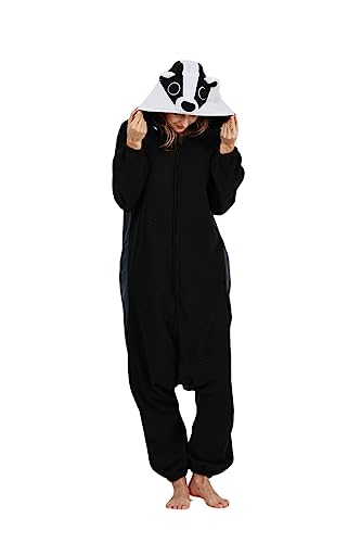 Pyjamas Onesies Cosplay Erwachsene Unisex Damen Herren Tier Pyjama Fasching Halloween Schlafanzug Karneval Einteiler,Dachs von Fandecie