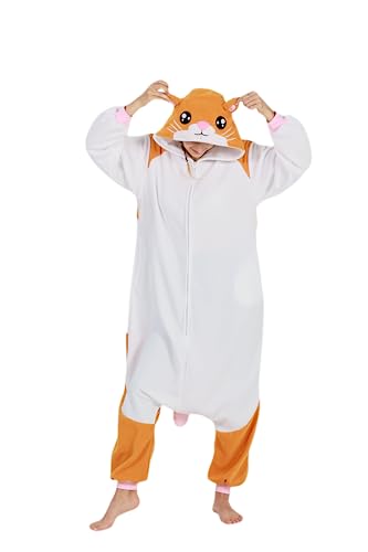 Pyjamas Onesies Cosplay Erwachsene Unisex Damen Herren Tier Pyjama Fasching Halloween Schlafanzug Karneval Einteiler,Hamster von Fandecie