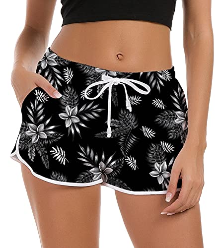 Fanient Damen Badehose Gils Boardshorts mit Taschen 3D-Blattblume Grafik Surfen Stretchy Strandshorts Atmungsaktive Hose XS von Fanient