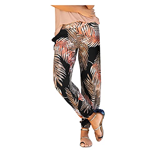 Fannyfuny Haremshose Damen Sommer Damen Pant Lange Schlupfhose Boho Strandhose Leicht Freizeithose Loose Sommerhose Frauen Hose mit Taschen Straight Bein Hose Sommerhose Stoffhose Jogginghose Yogahose von Fannyfuny