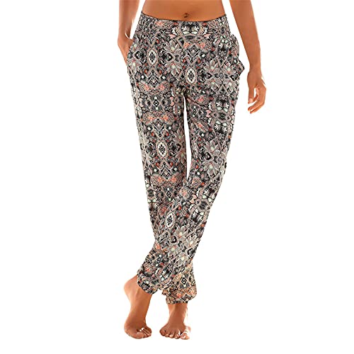 Fannyfuny Haremshose Damen Sommer Damen Pant Lange Schlupfhose Boho Strandhose Leicht Freizeithose Loose Sommerhose Frauen Hose mit Taschen Straight Bein Hose Sommerhose Stoffhose Jogginghose Yogahose von Fannyfuny