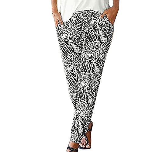 Fannyfuny Haremshose Damen Sommer Damen Pant Lange Schlupfhose Boho Strandhose Leicht Freizeithose Loose Sommerhose Frauen Hose mit Taschen Straight Bein Hose Sommerhose Stoffhose Jogginghose Yogahose von Fannyfuny