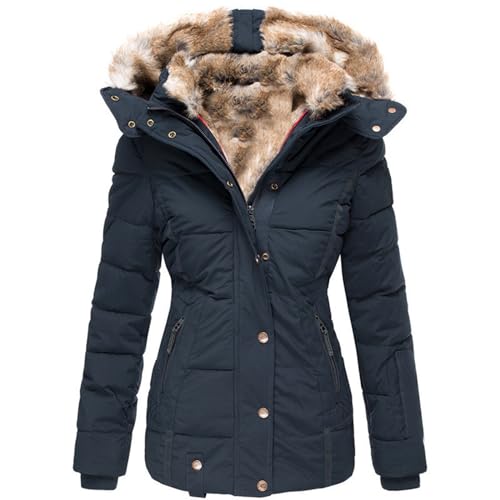 Fannyfuny Winterjacke Damen Warm, mit Teddyfell Elegant Lang Steppmantel Gefüttert Winddicht Schwarz Winterparka 3 In 1 Steppmantel Abnehmbarer Fellkapuze Wintermantel Parka Jacke Herbst Mantel von Fannyfuny