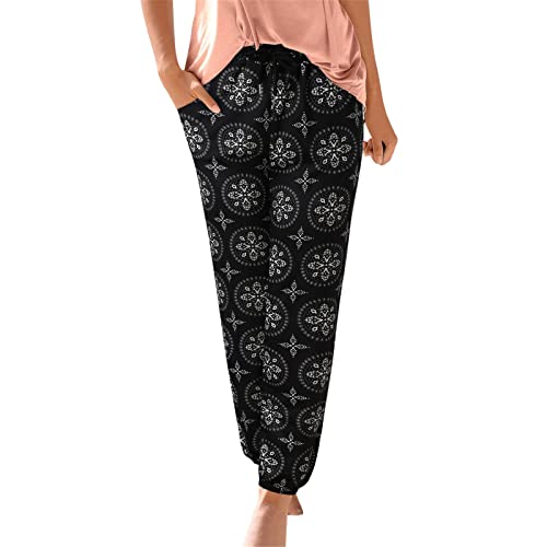 Hosen Damen Locker Damen Pant Lange Haremshose Schlupfhose Boho Strandhose Leicht Freizeithose Loose Sommerhose Frauen Hose mit Taschen Straight Bein Hose Sommerhose Stoffhose Jogginghose Yogahose von Fannyfuny