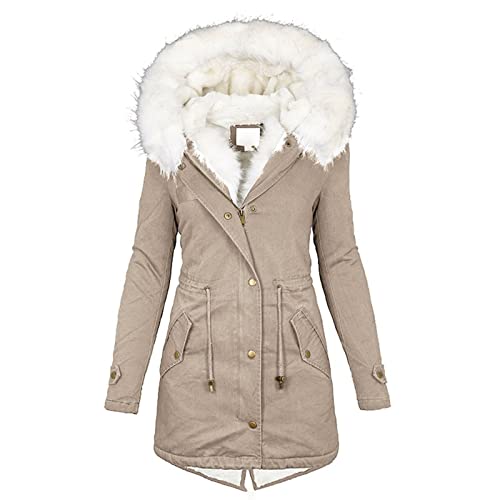 Winter Hoodie Damen Gefüttert, Damen Mantel Winterjacke Warm Lang Winterparka mit Kapuze Fell Kragen Trenchcoat Gefüttert Teddyfleece üBergangsjacke Daunenmantel Frauen Steppmantel Softshelljacke von Fannyfuny