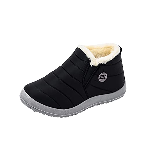 Winter Stiefeletten Damen Gefüttert: Wasserdicht Stiefeletten Winter Winterstiefel Warm Schlupfstiefel Flach Boots Outdoor Schuhe Leicht Damenstiefeln Waterproof Barefoot Shoes Barfussschuhe von Fannyfuny