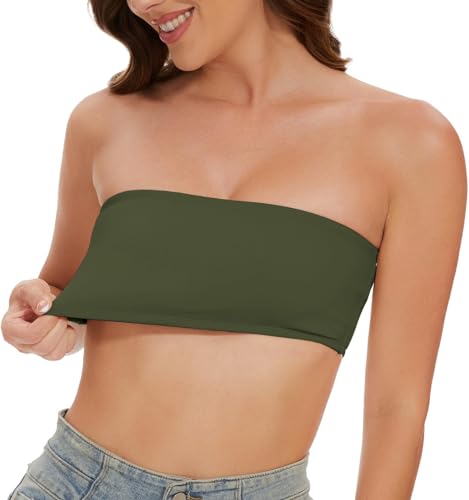 Fanseler Damen Sport Bandeau Causal Tube Top BH trägerlos kabellos rutschfest abnehmbar gepolstert nahtlos dehnbar Bralette, Army Grün, Medium von Fanseler