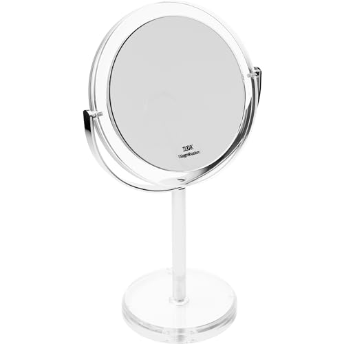 Fantasia Makeup Spiegel rund - zweiseitig, normal und 10-fache Vergrößerung, Schminkspiegel freistehend Ø 16cm, Höhe: 30,5cm, Acryl Kosmetikspiegel von Fantasia