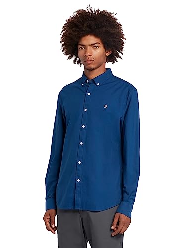 Farah Herren Brewer Slim FIT Cotton Oxford Shirt Hemd, Blaue Pfingstrose, XL von Farah