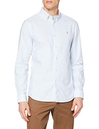 Farah Herren Brewer Slim Fit Baumwolle Oxford Stripe Shirt Hemd, himmelblau, XL von Farah