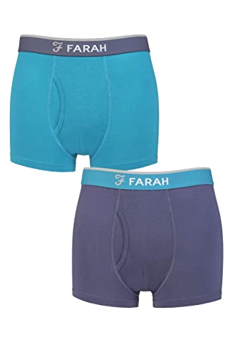 Farah Herren Schmucklos und Streifen Bambus Schlüsselloch Trunks Packung 2 Schmucklos Denim/Aqua M von Farah