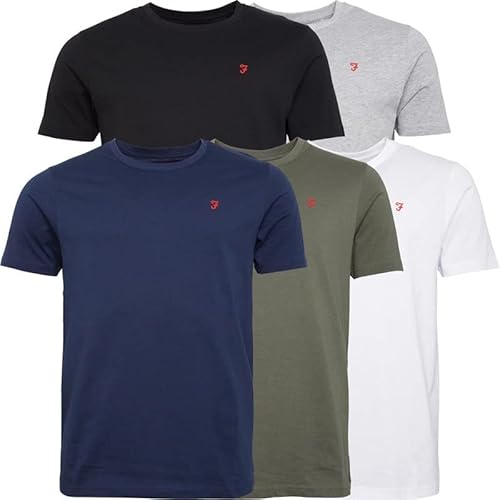 Farah T Shirt 3, 5, 7er Pack Herren Klassisch Rundhals Solide Baumwolle T Shirts Fünf Pack Herren Freizeitkleidung, Firzton, L von Farah